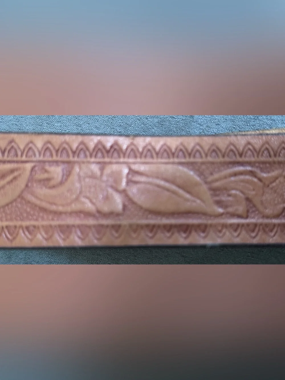 Vintage Men's Embossed Leather Belt Strap in Brown - No Buckle